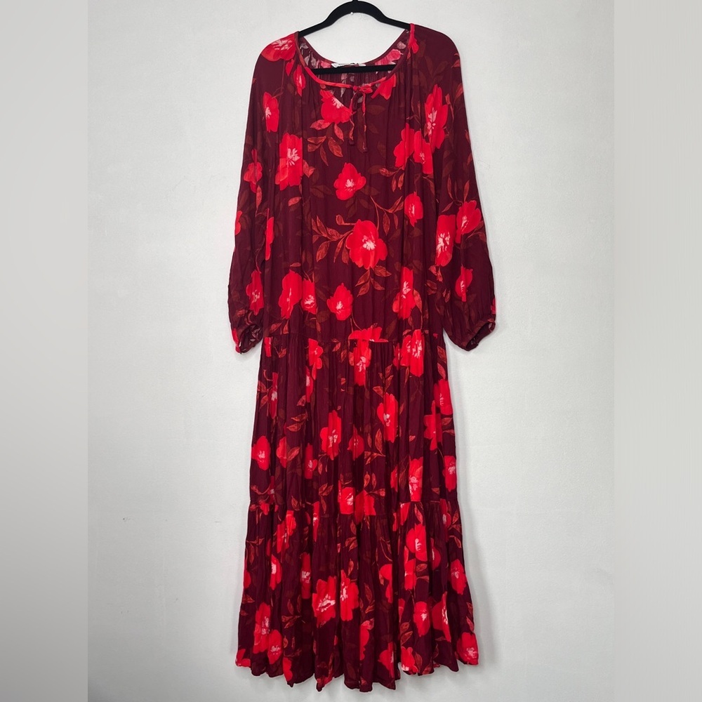 Sonoma Red Floral Long Sleeve Maxi Pheasant Dress NWT Sz OX